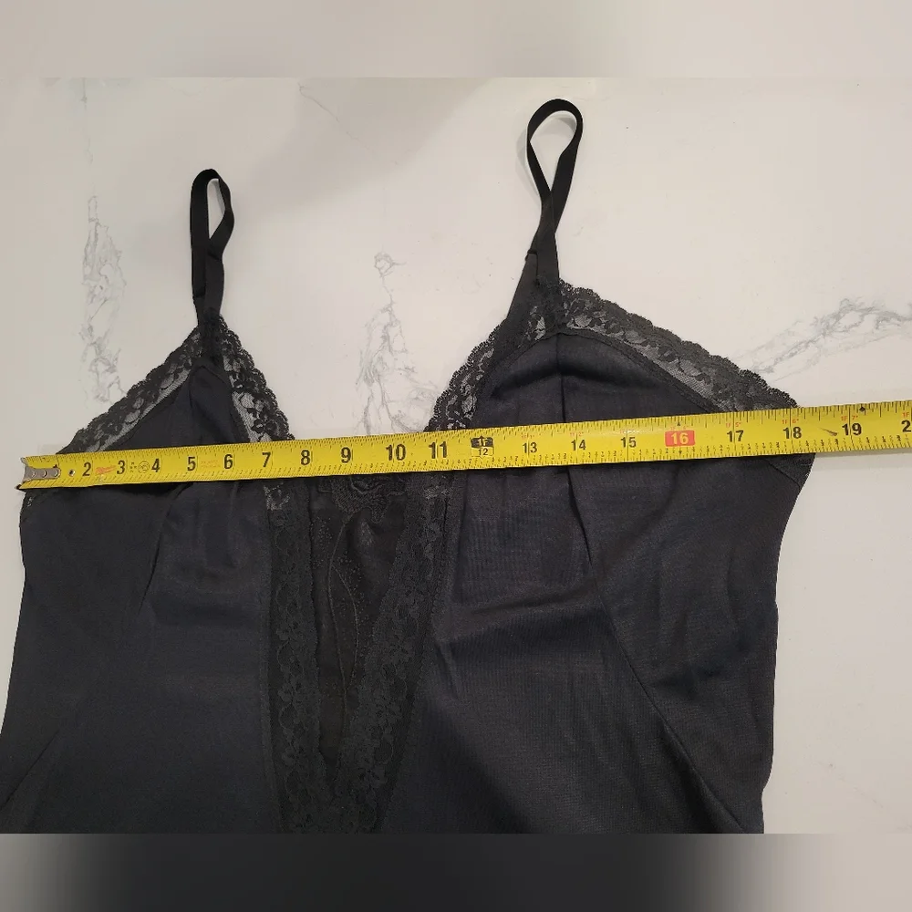 Vintage Black Lace-Trim Sheer Slip Midi Dress Size 38 - Picture 5 of 6